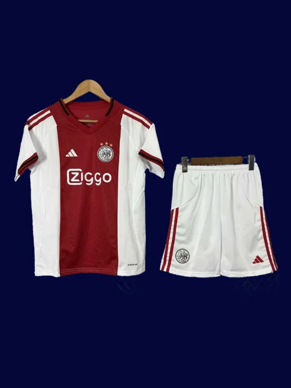 Ajax 25/26 home kids kit player version front, youth match set