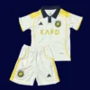 Al Nassr 25/26 third white kids fans kit front, youth supporter set