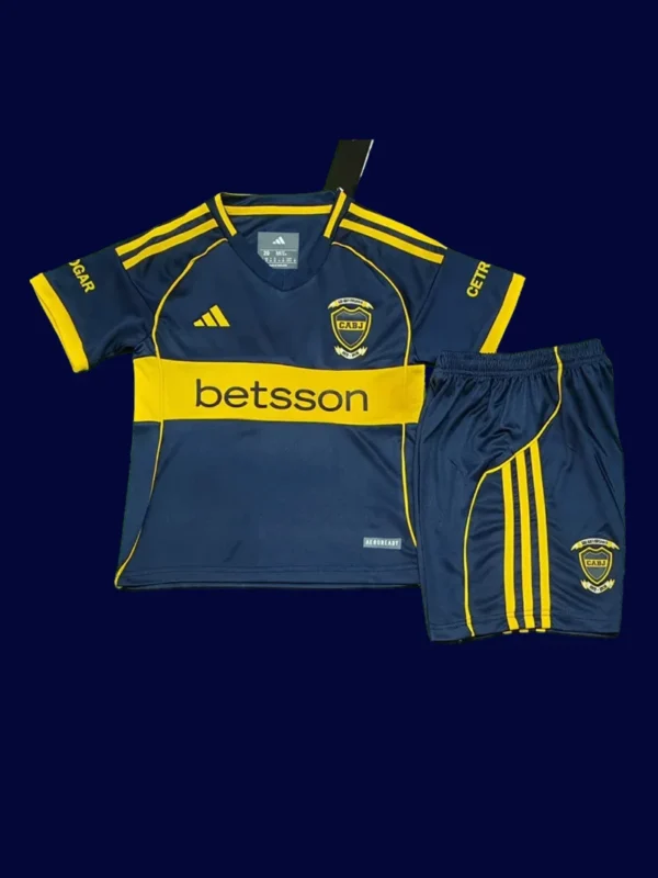 Boca Juniors 25/26 home kids player kit front, youth pro set