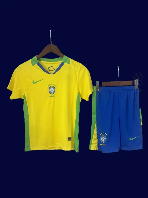 Brazil 25/26 Kids Home Yellow Jersey Fans Version - Front | Youth Home Kit
