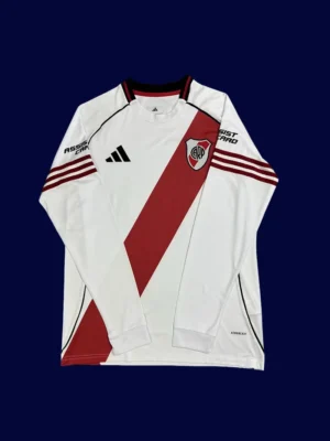 River Plate 25/26 home long sleeve fans jersey front, supporter LS kit