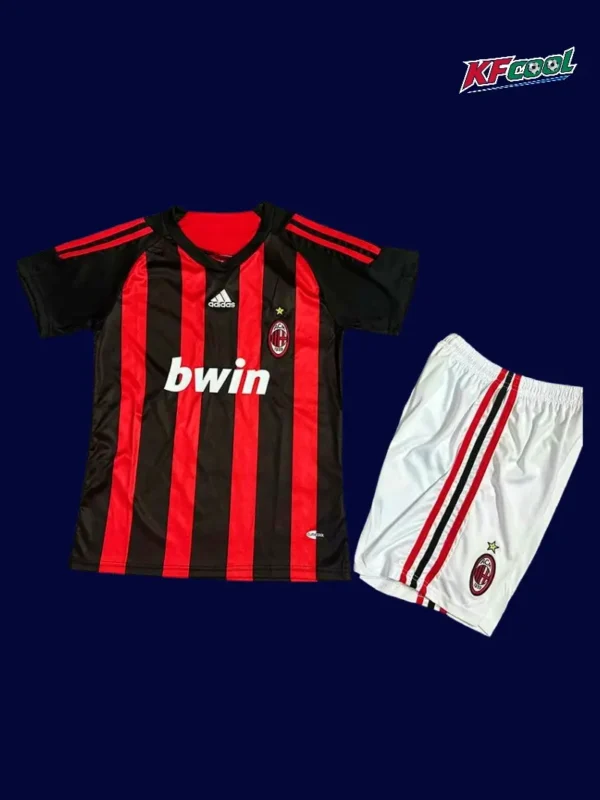 AC Milan home classic retro kids kits 2008/09 front youth red black football kit
