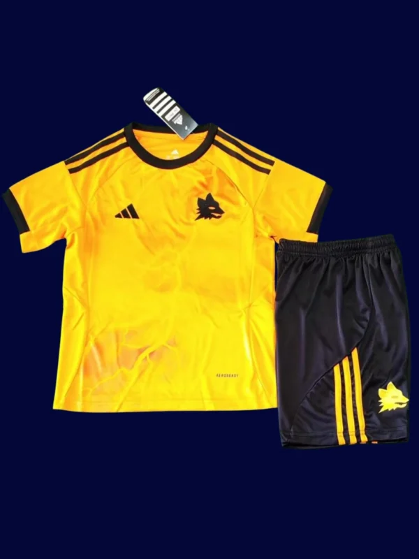 AS Roma Away Kids Kits 25/26 front with away palette and mini crest.