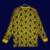 back view of long sleeve away retro football jersey (91/93) showing extended back panel and sewn seams.