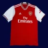 front view of red home retro football jersey (19/20) with classic board collar and fitted cut.