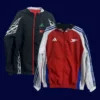 front view of reversible windbreaker with bold pattern one side and plain reverse (24/25).