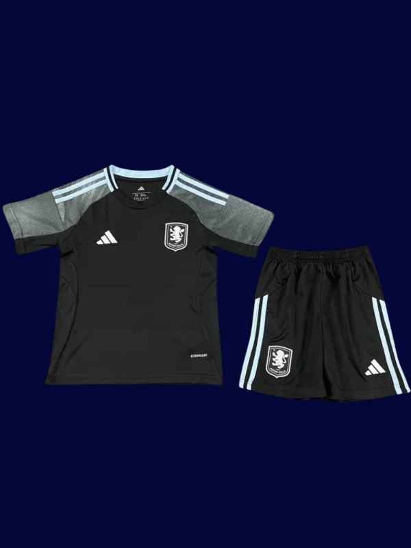 Aston Villa Away Black Kids kits 25/26 front lightweight breathable junior football shirt