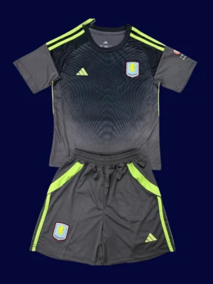 Aston Villa Black GK Kids kits 25/26 front breathable junior goalkeeper kit