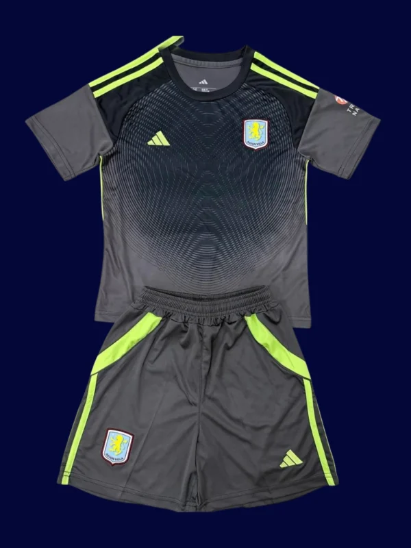 Aston Villa Black GK Kids kits 25/26 front breathable junior goalkeeper kit
