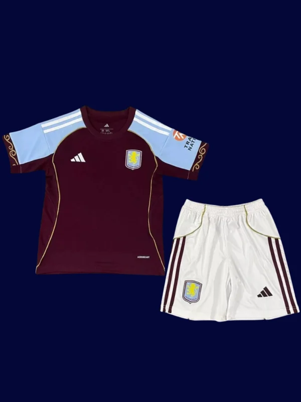 Aston Villa Home Kids kits 25/26 front lightweight breathable junior football shirt