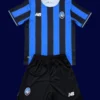 Atalanta Home Kids Kits 25/26 front with mini crest and youth-friendly fit.