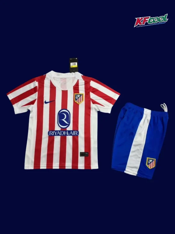 Atlético Madrid 25 26 kids home jersey front fans version with club crest