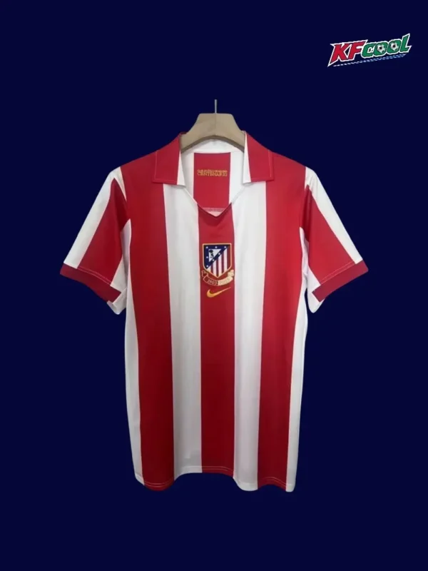 Atlético Madrid 2003 04 home retro jersey front with era accurate stripe layout