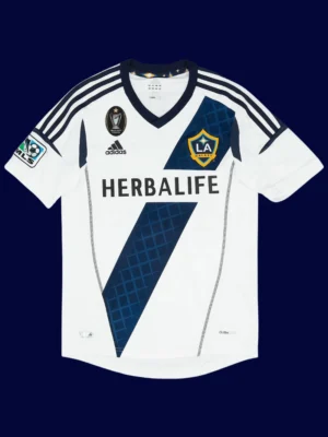 Beckham LA Galaxy home white retro jersey front 2012, high-quality breathable fan classic.