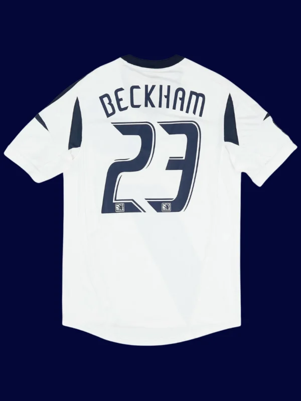 Beckham LA Galaxy home white retro jersey back 2012 with #23, high-quality breathable design.