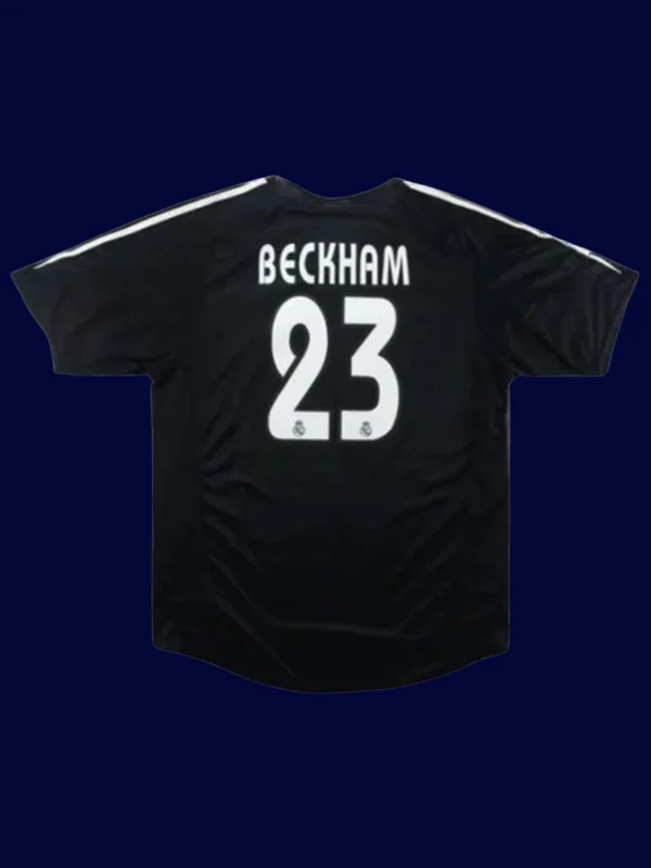 Beckham Real Madrid away black retro jersey back 04/05 with #23, high-quality breathable design.