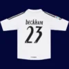 Beckham Real Madrid home white retro jersey back 05/06 with #23, high-quality breathable design.