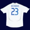 Beckham Real Madrid home white retro jersey back 06/07 with #23, high-quality breathable design.