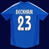 Beckham Real Madrid third blue retro jersey back 04/05 with #23, high-quality breathable design.