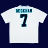 Beckham England home retro jersey back Euro Cup 1996 with #7, high-quality breathable design.