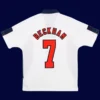 Beckham England home retro jersey back World Cup 1998 with #7, high-quality breathable design.