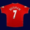 Beckham Manchester United home retro jersey back 00/02 with #7, high-quality breathable design.