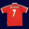 Beckham Manchester United home retro jersey back 99/00 with #7, high-quality breathable design.