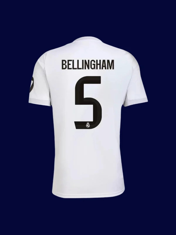Bellingham Real Madrid home white jersey back 25/26 with #5, high-quality breathable design.