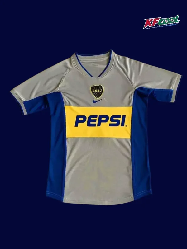 Boca Juniors away classic retro jersey 2002 front yellow blue away design