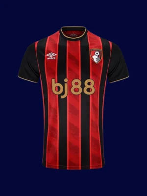 Bournemouth Home Jersey 25/26 Fans Version front with club crest and red-and-black stripes.