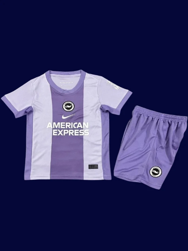 Brighton Away Kids Kits 25/26 front with away palette and small crest.
