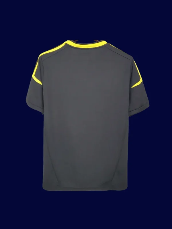 back view of Chelsea away black retro jersey (12/13) showing stitched back for numbers.