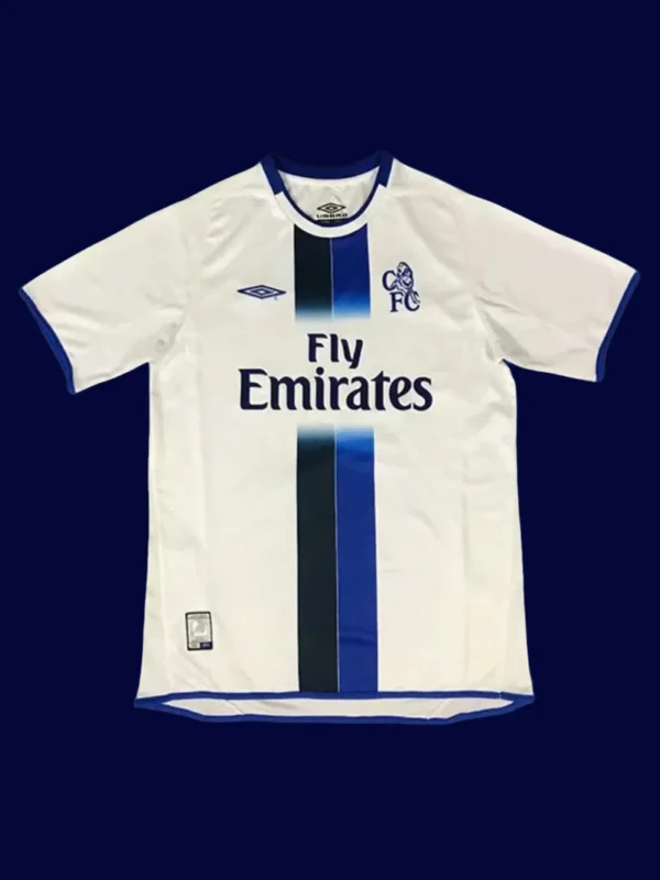 front view of Chelsea away white retro jersey (03/05) with classic fit.