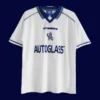 front view of Chelsea away white retro jersey (98/00) with vintage collar and sleeves.