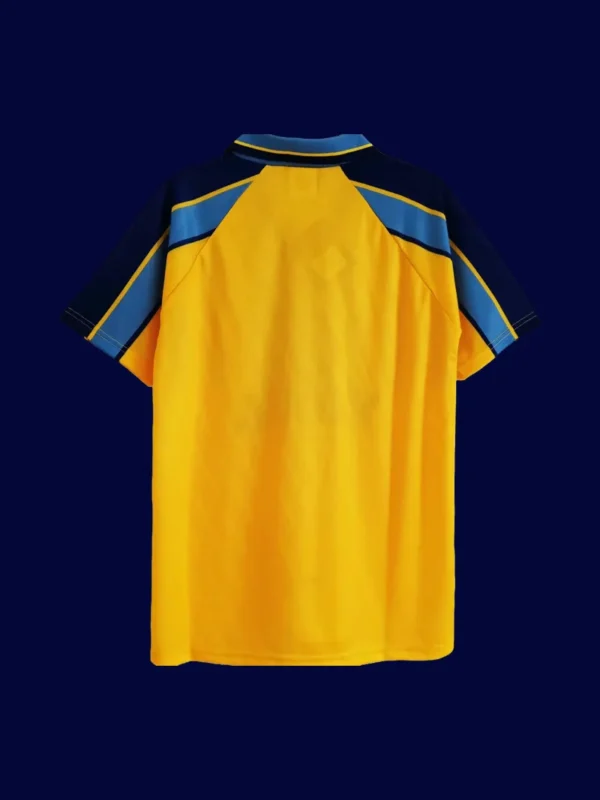 back view of Chelsea away yellow retro jersey (95/97) showing reinforced number panel.