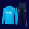 front view of Chelsea blue tracksuit (24/25) with zip-up jacket and elastic cuffs.