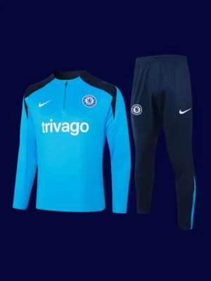 front view of Chelsea blue tracksuit (24/25) with zip-up jacket and elastic cuffs.
