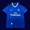front view of Chelsea home blue retro jersey (03/05) with traditional crew neck.
