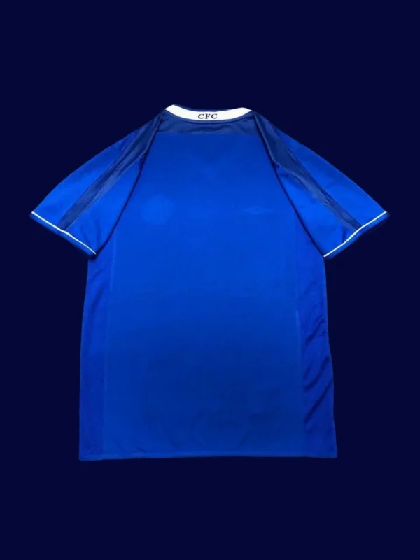 back view of Chelsea home blue retro jersey (03/05) showing number-ready panel.