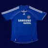front view of Chelsea home blue retro jersey (06/07) with classic collar.