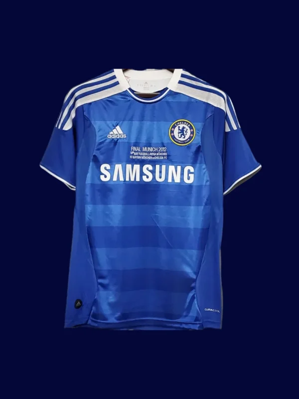 front view of Chelsea home blue retro jersey (11/12) with modern retro trims.