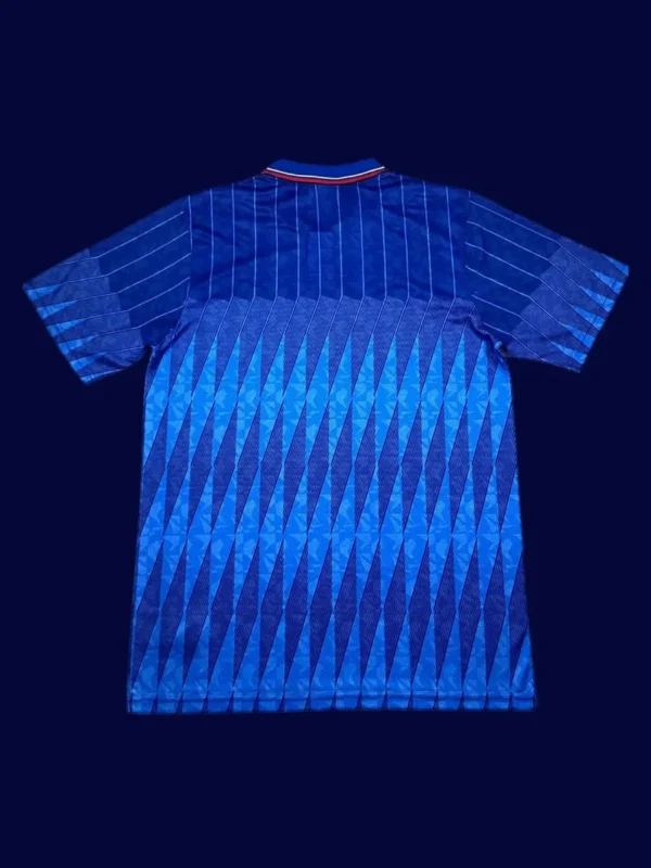 back view of Chelsea home blue retro jersey (89/91) showing number-ready back panel.