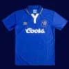 front view of Chelsea home blue retro jersey (95/97) with vintage design.