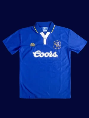 front view of Chelsea home blue retro jersey (95/97) with vintage design.