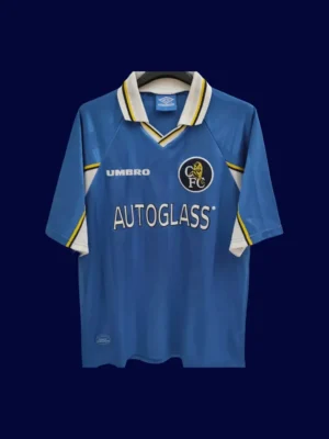 front view of Chelsea home blue retro jersey (97/99) with classic trims.