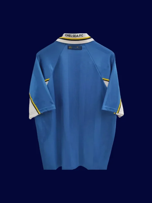 back view of Chelsea home blue retro jersey (97/99) showing stitched back panel.