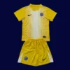 front view of Chelsea yellow goalkeeper kids kit (25/26) with classic fit and bright yellow design.