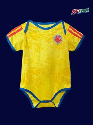 Colombia home yellow babysuit 26/27 front — infant crawl suit, soft fabric