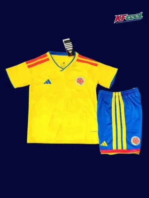 Colombia home yellow kids kit 26/27 fans front — child size, breathable
