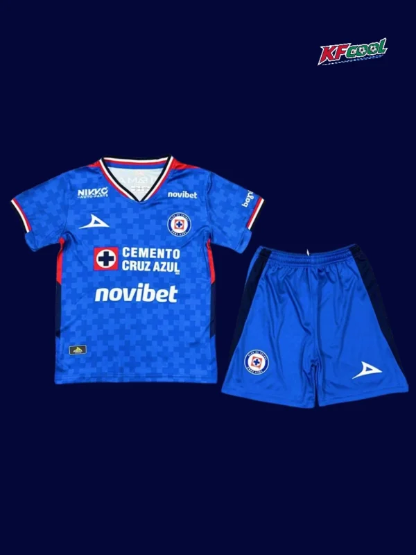 Cruz Azul home blue kids kits 25/26 front blue white stripes